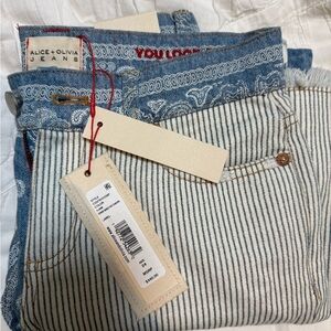 Alice + Olivia Patchwork Patterned Jeans Size 24 NWT